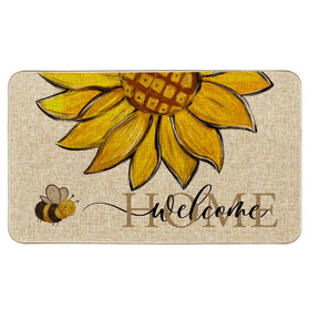 Wylumen Sunflower Welcome Doormat with burlap surface ideal for scraping dirt at entryways.