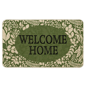 Wylumen Welcome Spring door mat with green leaves greets guests with seasonal charm.