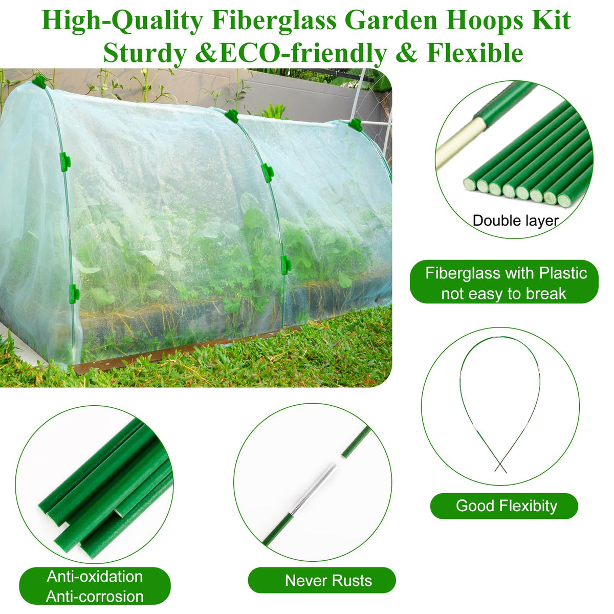 WYRJXYB fiberglass garden hoops rust free and durable for long seasons