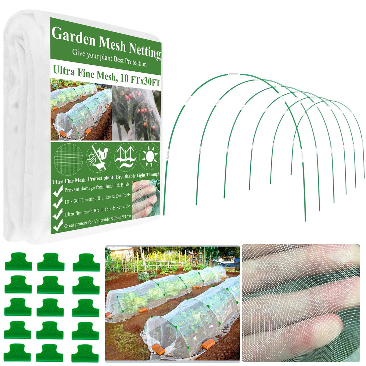 WYRJXYB Garden Netting Kit full set for raised beds protects crops.