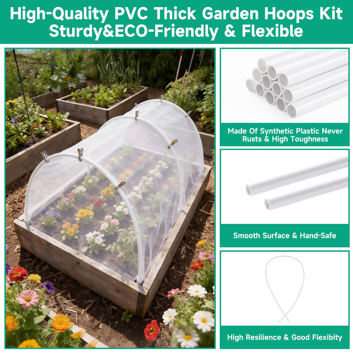 WYRJXYB kit supports row covers, netting, and shade cloth