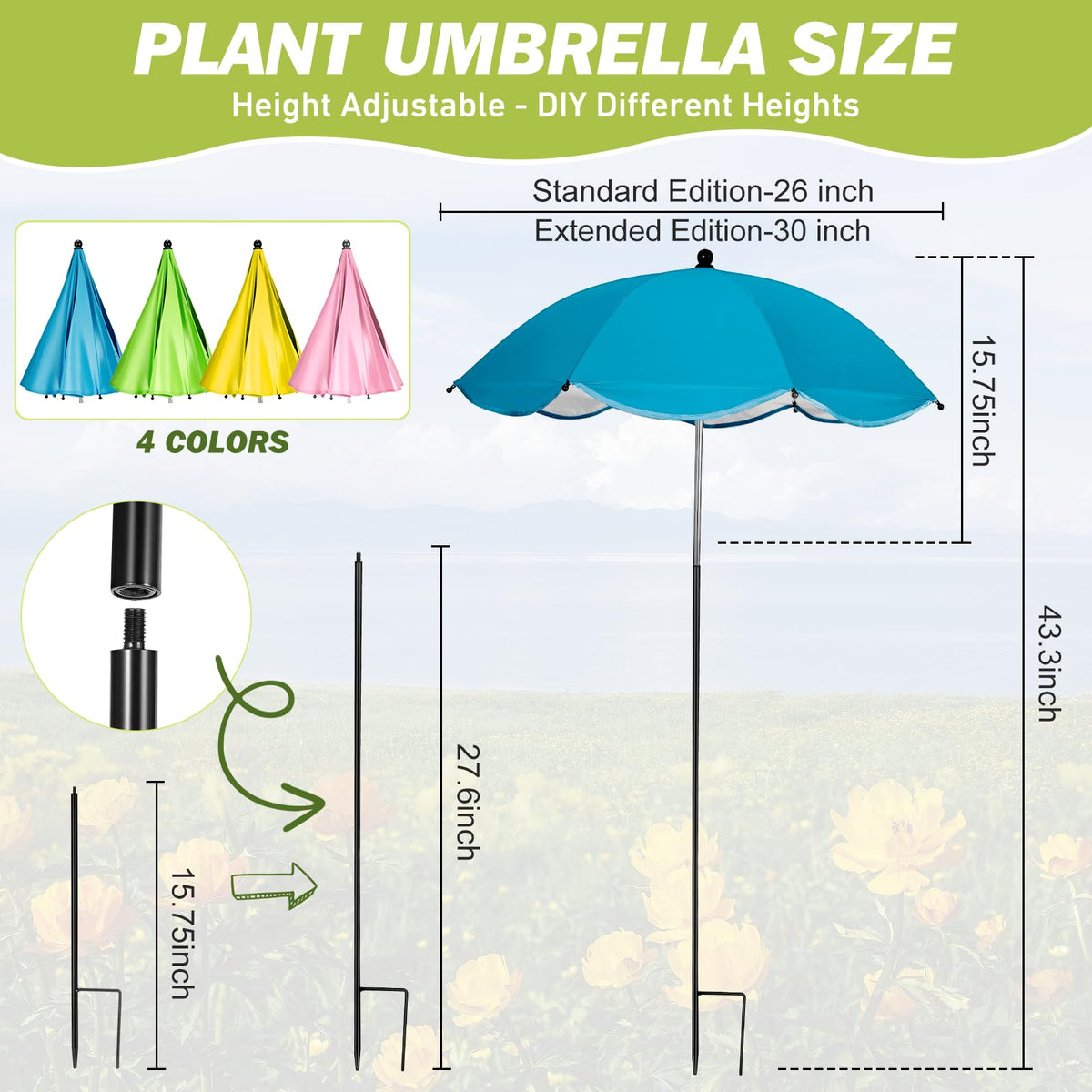 WYRJXYB plant umbrella with 43.3-inch adjustable height over taller plants.