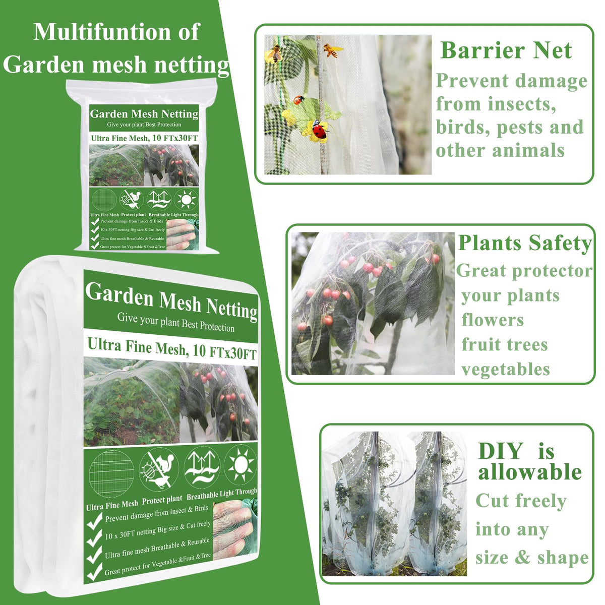 WYRJXYB Ultra-fine mesh 10x30 ft filters pests while allowing water through.