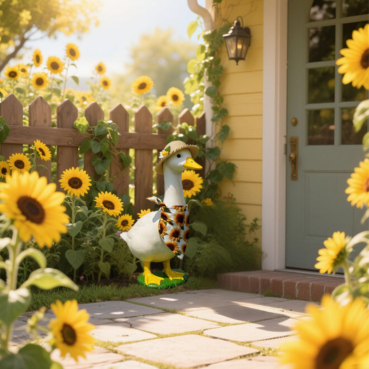Bright spring decor with WYUA sunflower outfit inviting smiles outdoors