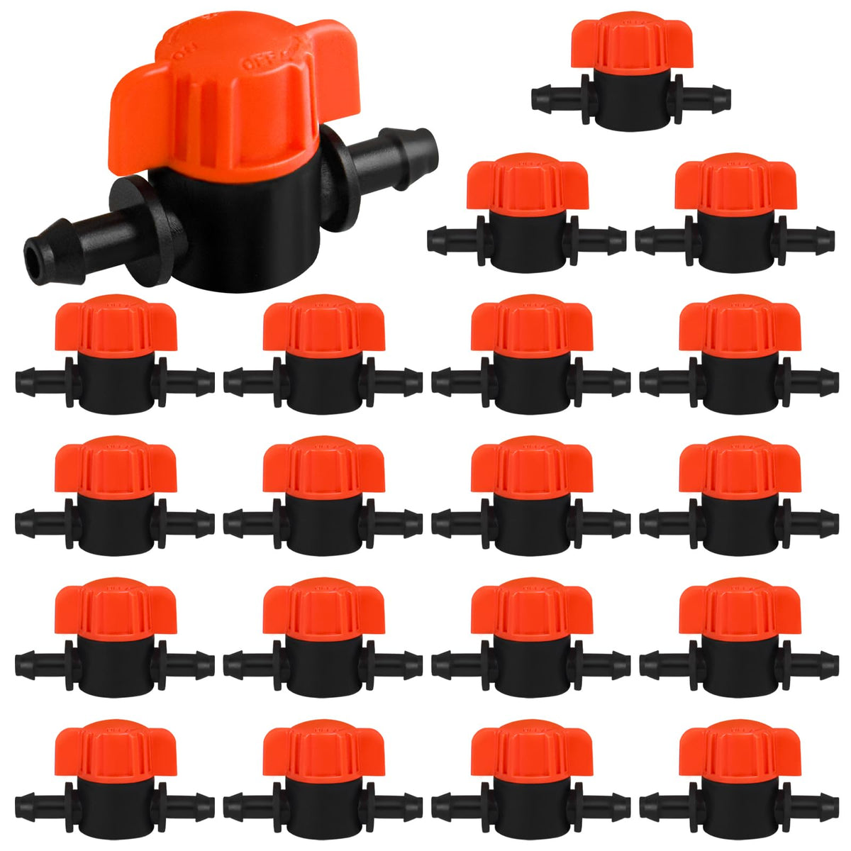 WZFLRUA quarter-inch drip valve fittings with barbed connectors for a secure inline irrigation setup
