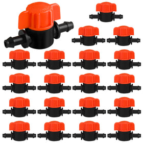WZFLRUA quarter-inch drip valve fittings with barbed connectors for a secure inline irrigation setup