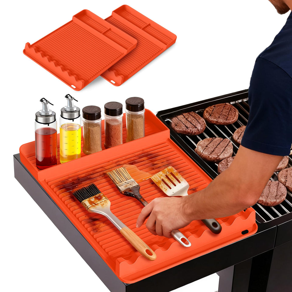 WZGUSXN grill mat orange on Blackstone griddle protecting surfaces and catching drips
