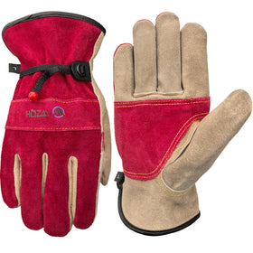 WZQH leather work gloves rose red gray close-up showing durable cowhide