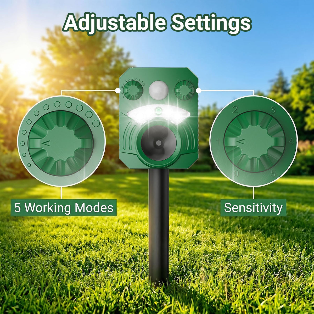 X-octenol Deer Repellent Device motion sensor with LED flashing for wildlife deterrence