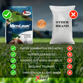 X-Seed Microlawn sun-to-shade adaptability for varied yards.
