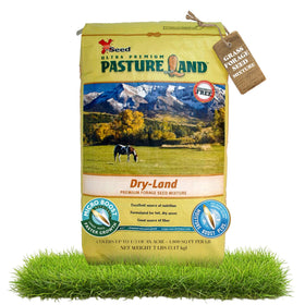 X-Seed Pasture Land seed mix bag ready for planting in full sun pastures.