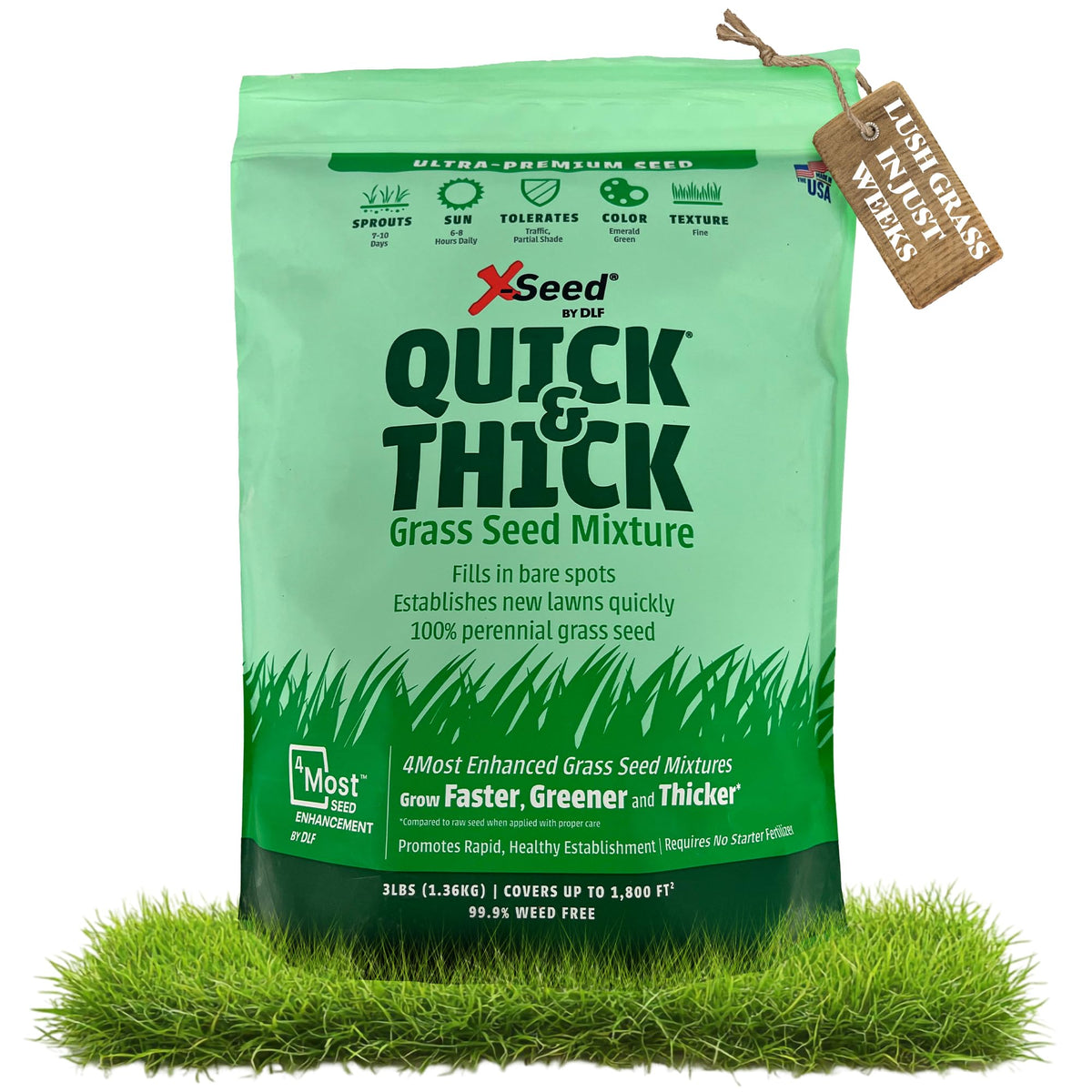 X-Seed Ultra Premium seed bag showing fast germination potential for lush lawns