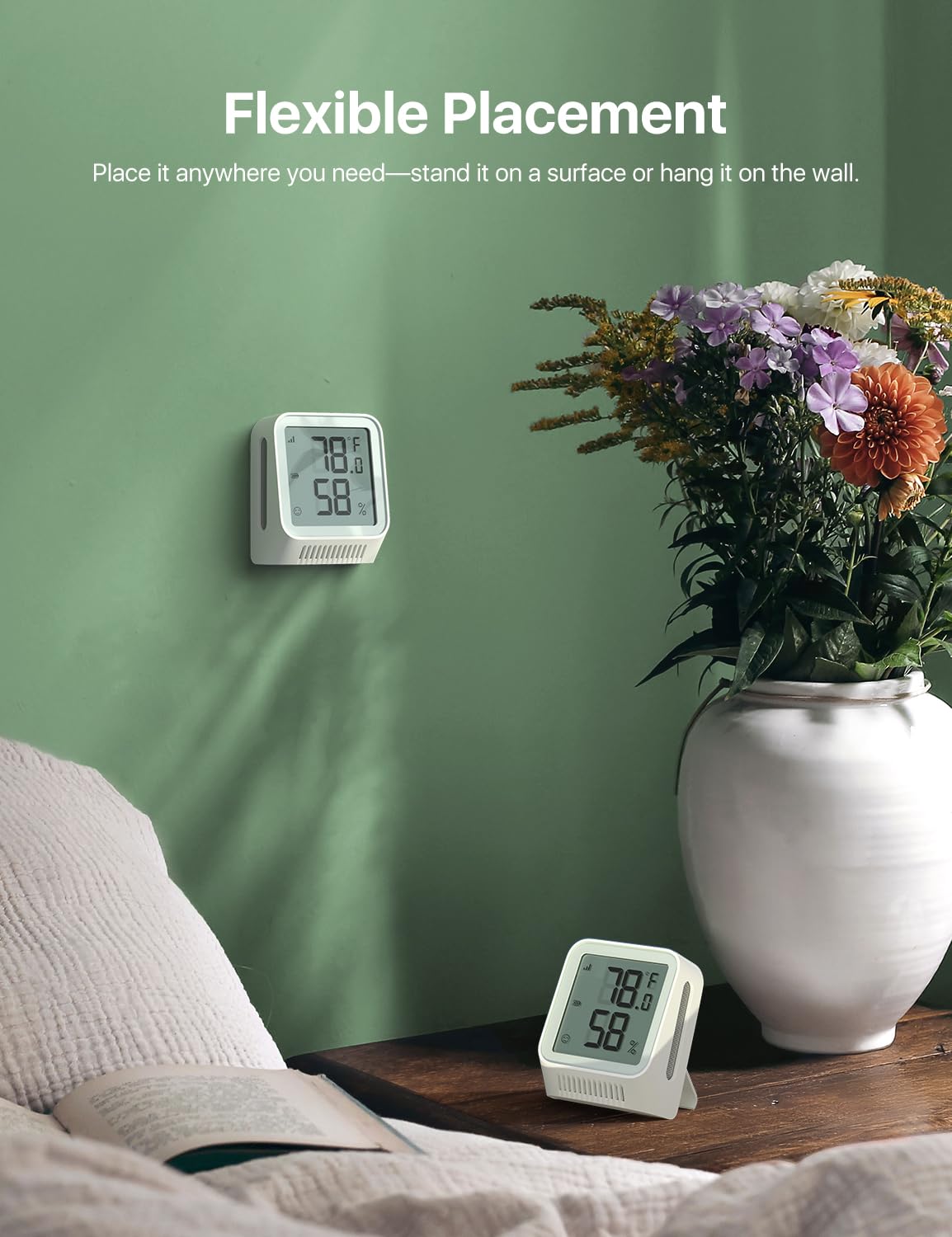 X-Sense thermometer LCD display with clear temperature and humidity readouts