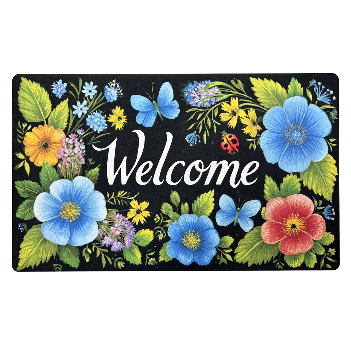 XADP floral welcome mat for front door, dirt scraping and moisture absorption.
