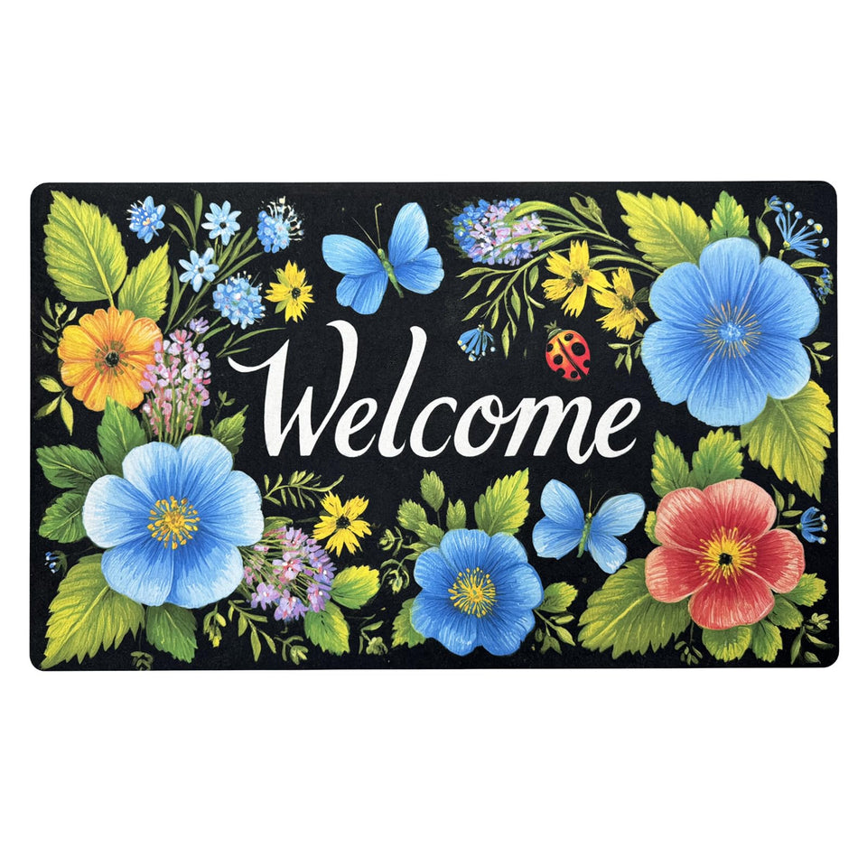 XADP floral welcome mat for front door, dirt scraping and moisture absorption.