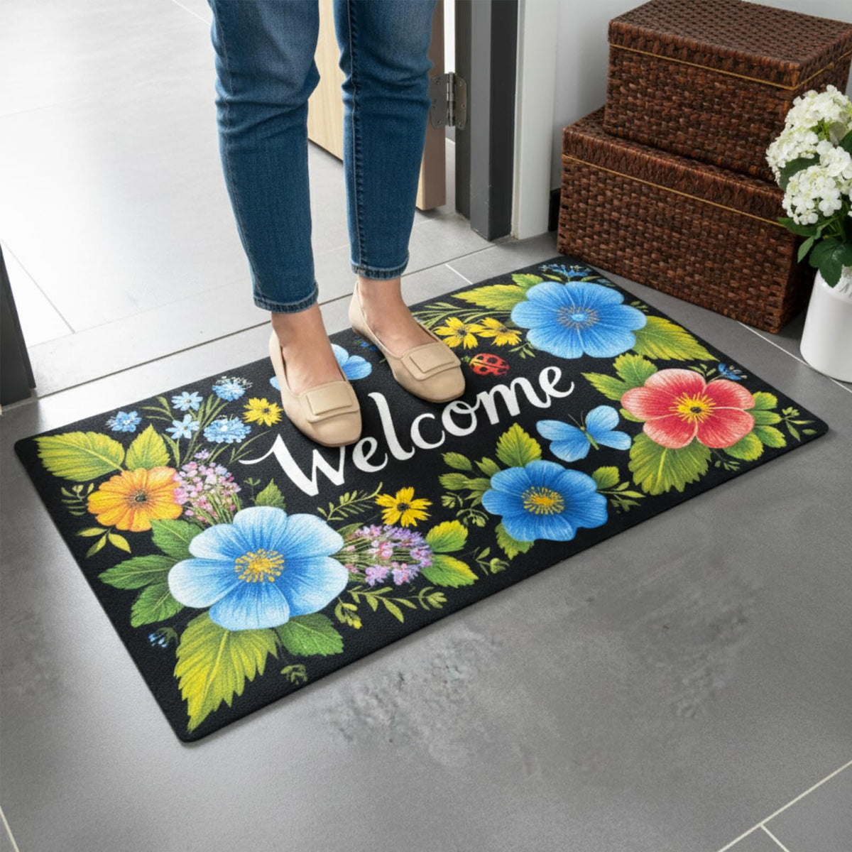 XADP 17x29 door mat fits indoor and outdoor entrances.