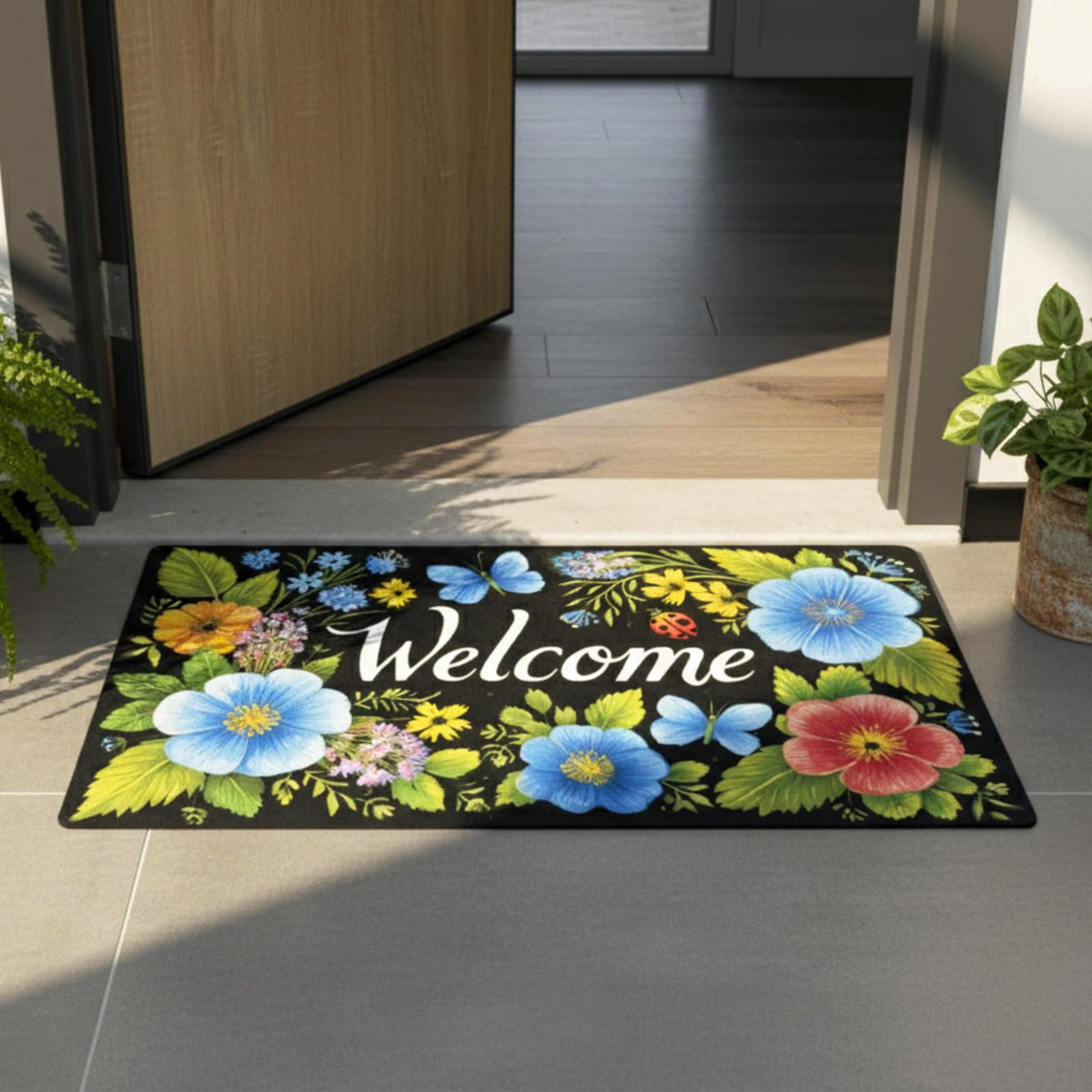 XADP indoor-outdoor mat with non-slip rubber backing for safety.
