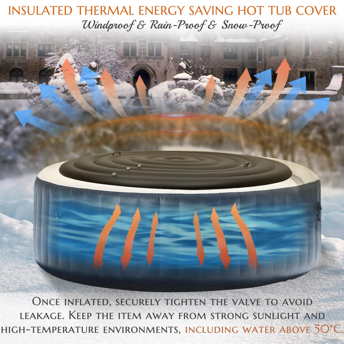 Xajerter round hot tub cover fits Coleman, seals in heat to reduce evaporation.