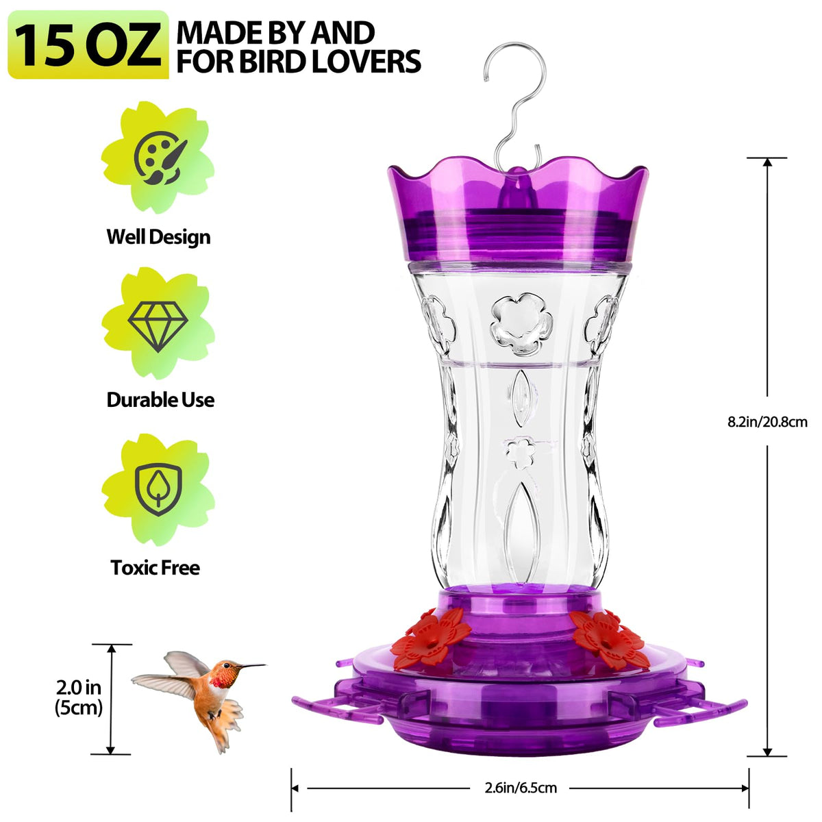 XAROO four flower-shaped ports invite multiple hummingbirds to feed