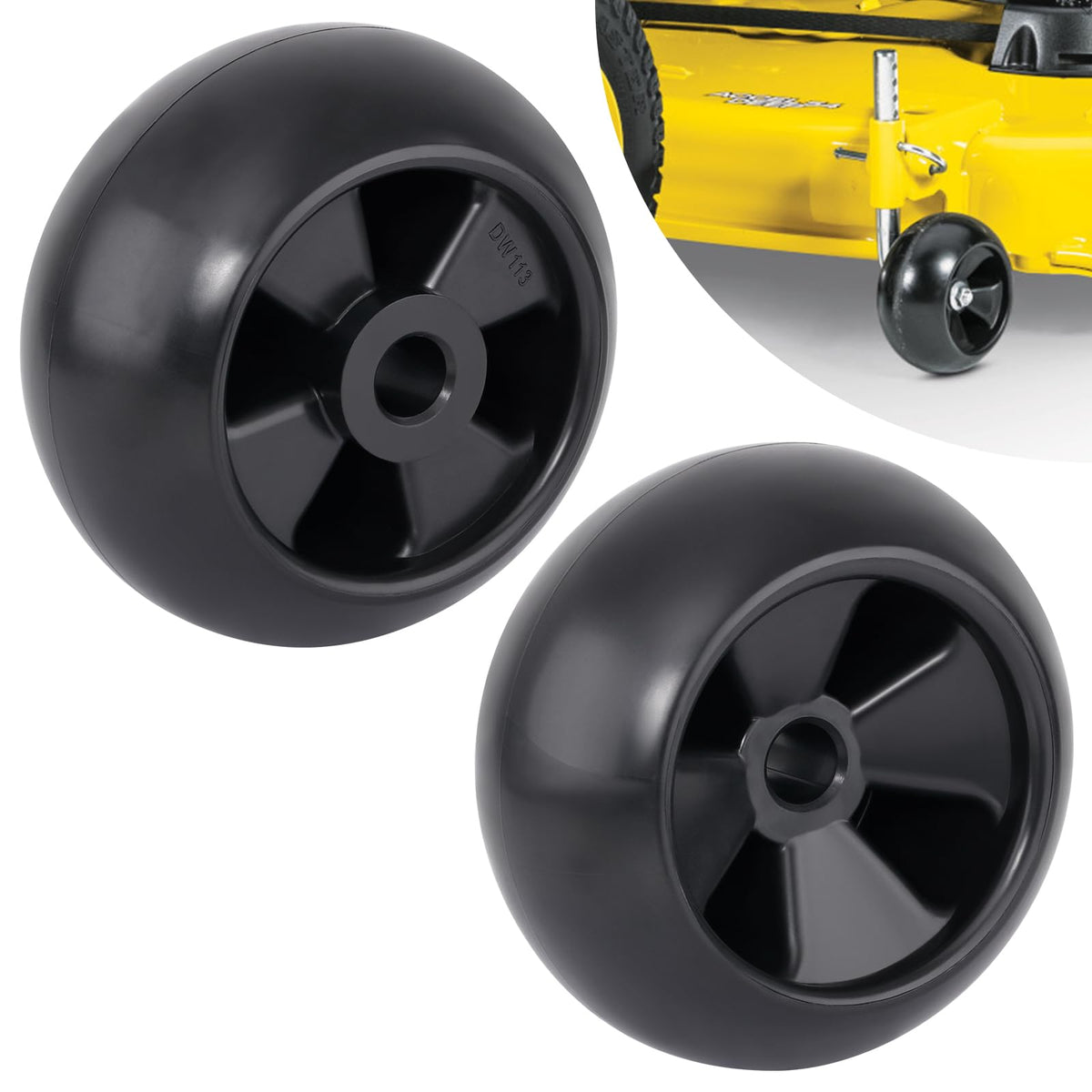 XaXmTee deck wheels 5in, 2-pack for quick height adjustment on compatible mowers.