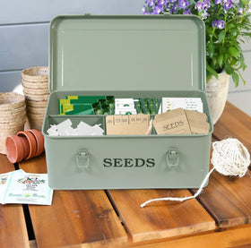 Xbopetda four-compartment seed tin fits varied seed sizes.