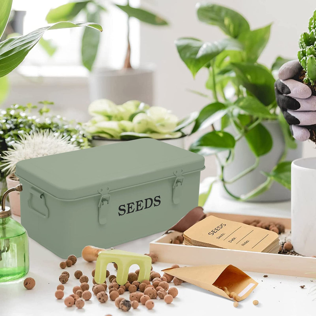 Xbopetda seed box with safety locks deters pests.