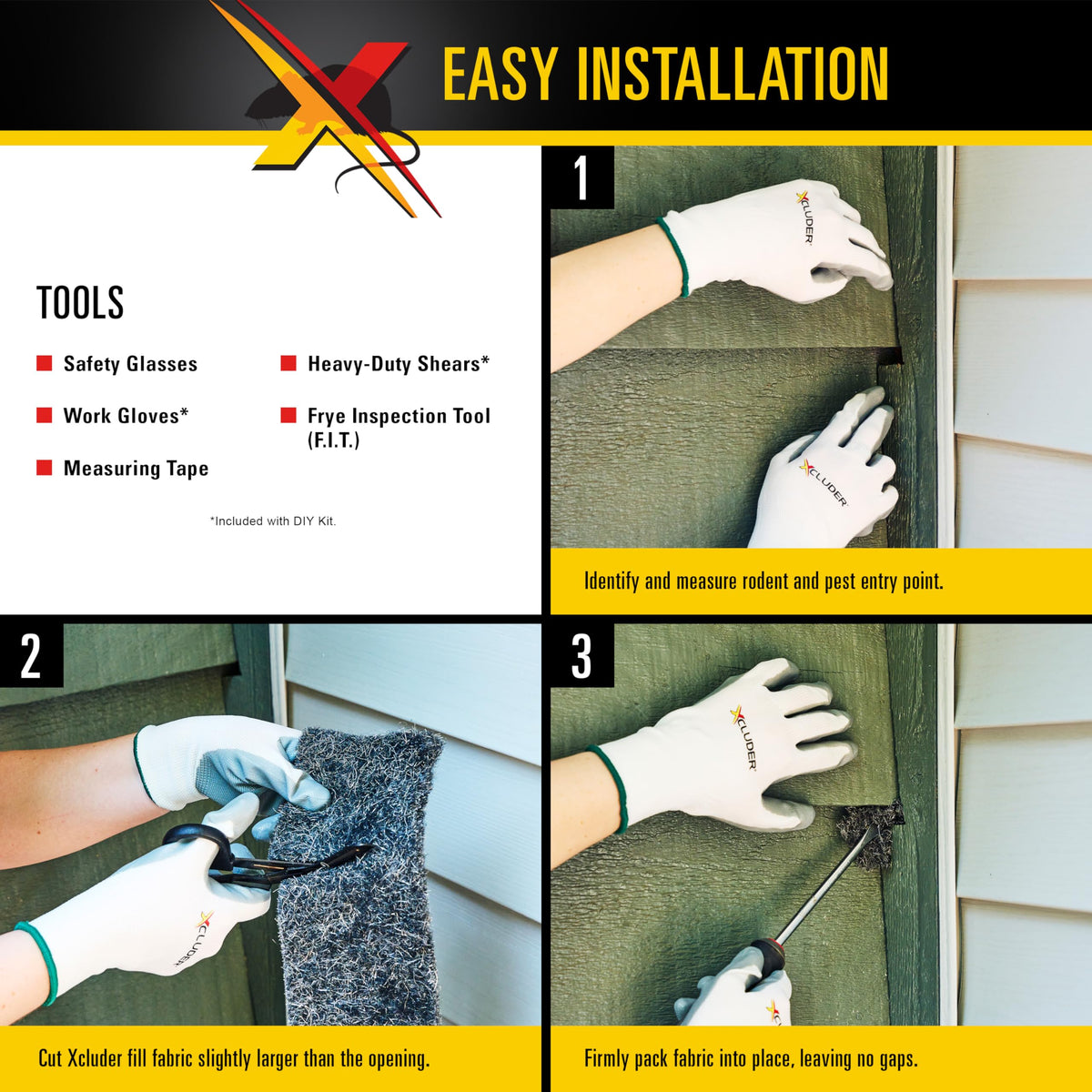 Xcluder Fill Fabric installed in a wall gap forming a barrier.