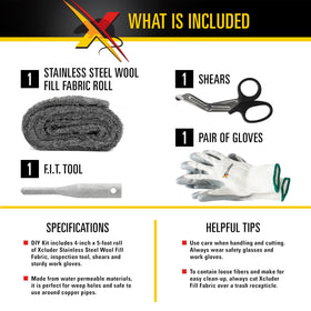 Xcluder stainless steel wool shears cutting fabric for tight spaces.