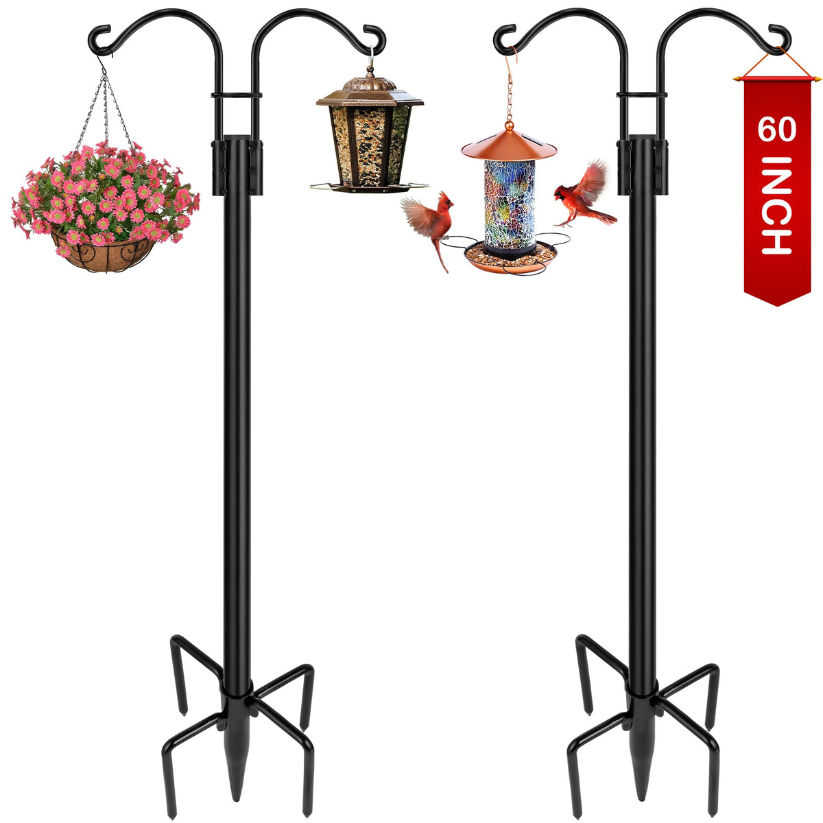 XDW-GIFTS double shepherds hooks outdoor with two arms for hanging lanterns and baskets.