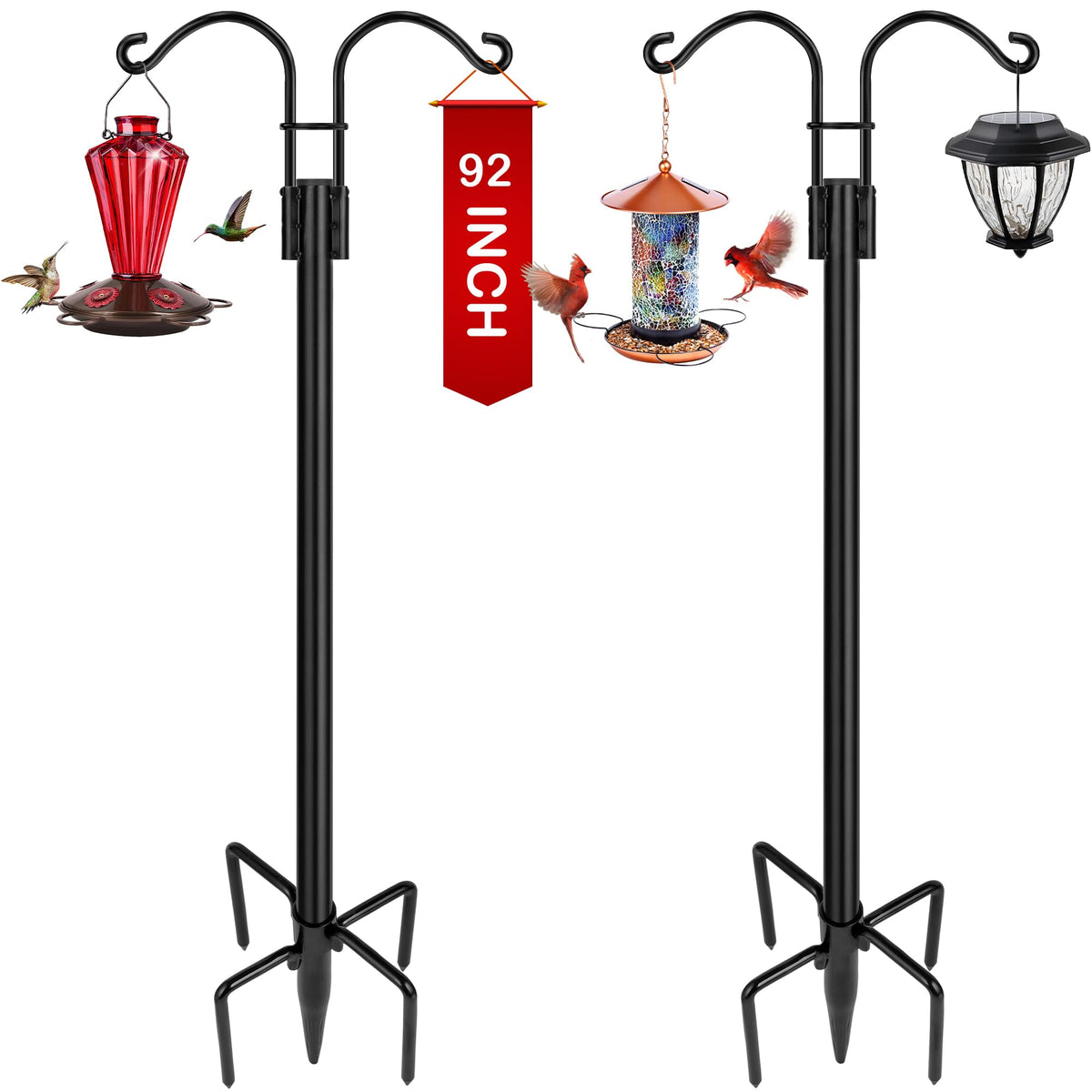 XDW-GIFTS double shepherds hooks outdoors with two arms for lanterns and baskets.