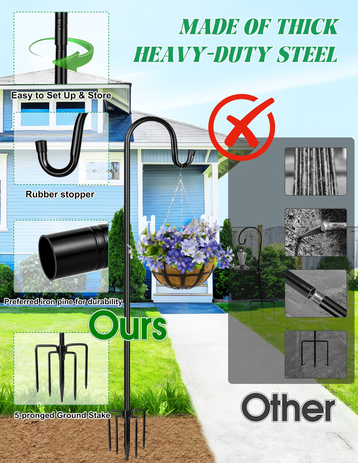 XDW-GIFTS five-base prongs ensure stable, heavy-duty garden setup.
