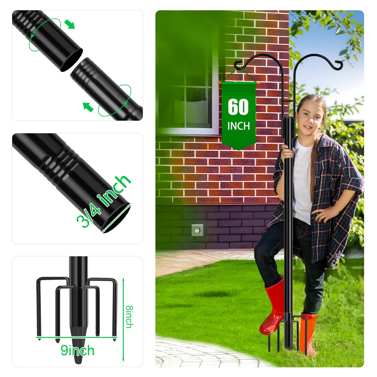 XDW-GIFTS ground stakes keep tall hooks stable for bird feeders and plant pots.
