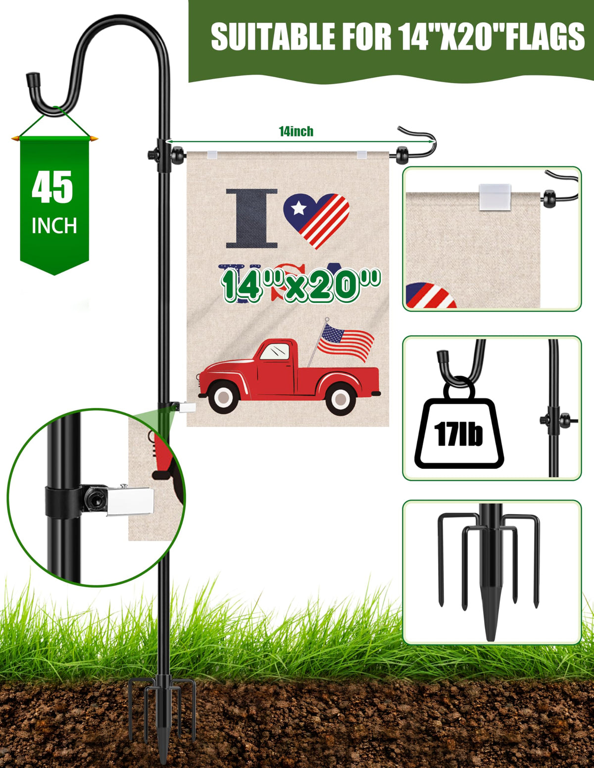 XDW-GIFTS shepherd hook detail showing elegant support for garden flags