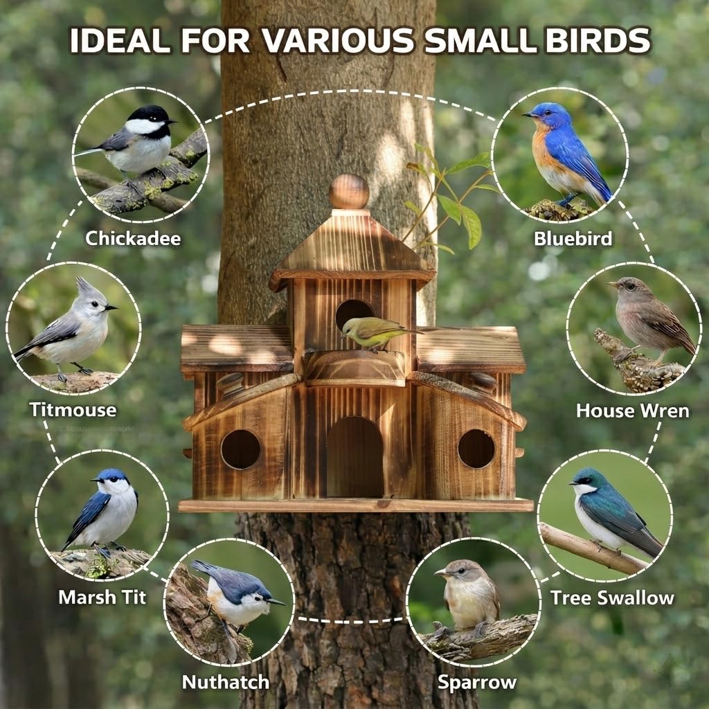 XDYGHH 2-in-1 bird feeder and nesting box offers both food and shelter.