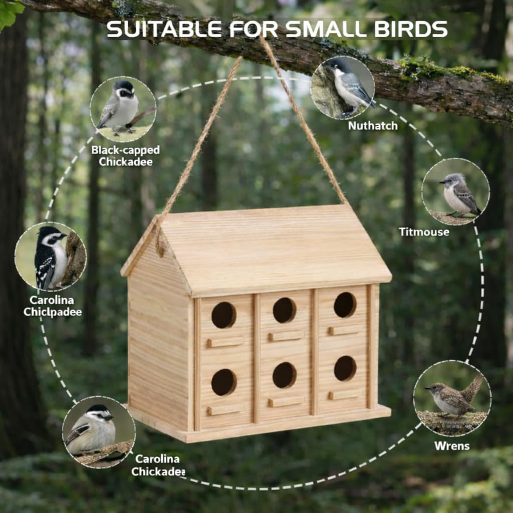 XDYGHH Pine wood bird house with natural finish resists rot.