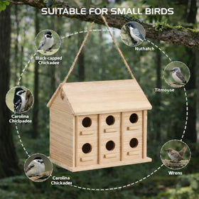 XDYGHH Pine wood bird house with natural finish resists rot.