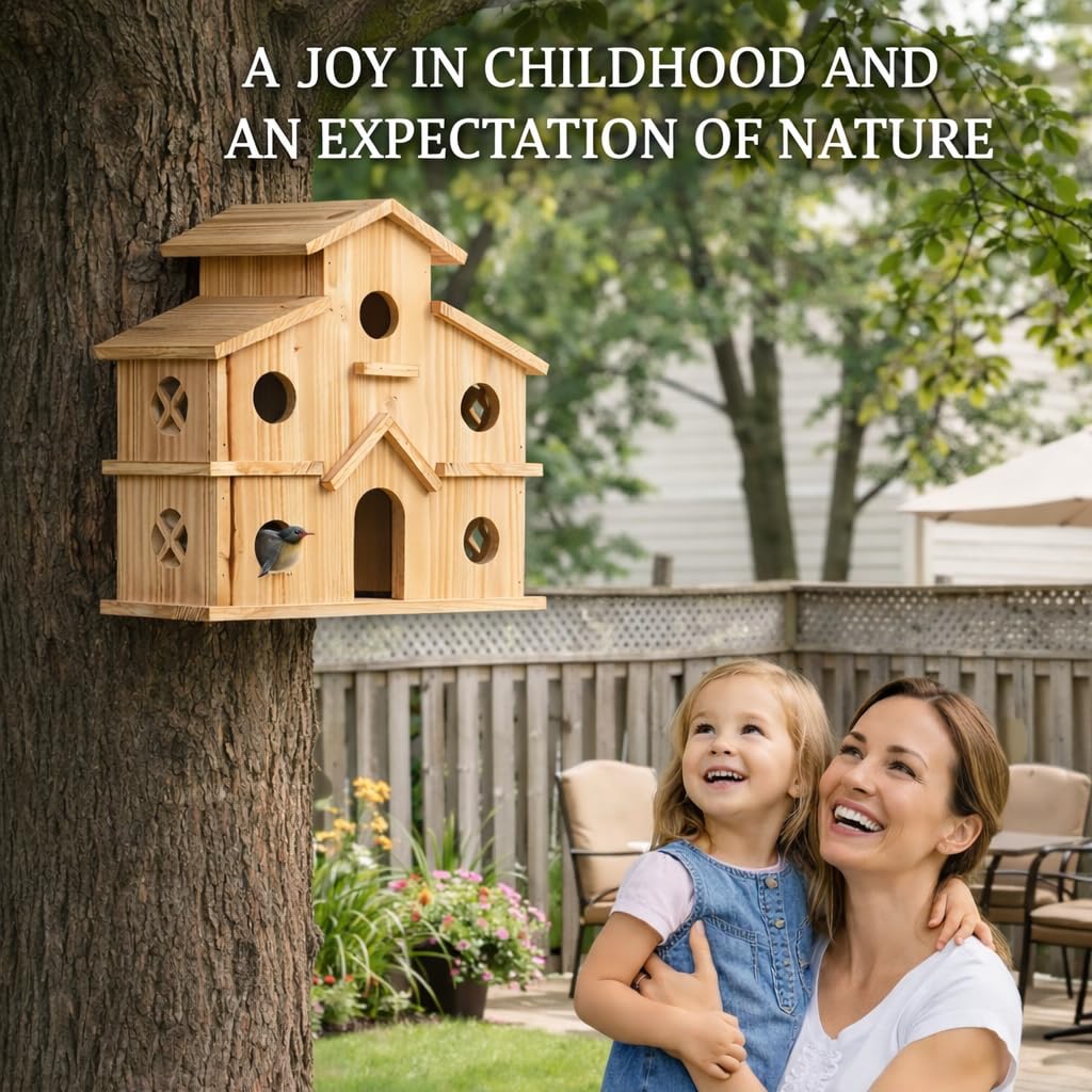 XDYGHH bluebird and finch use this birdhouse in the backyard.