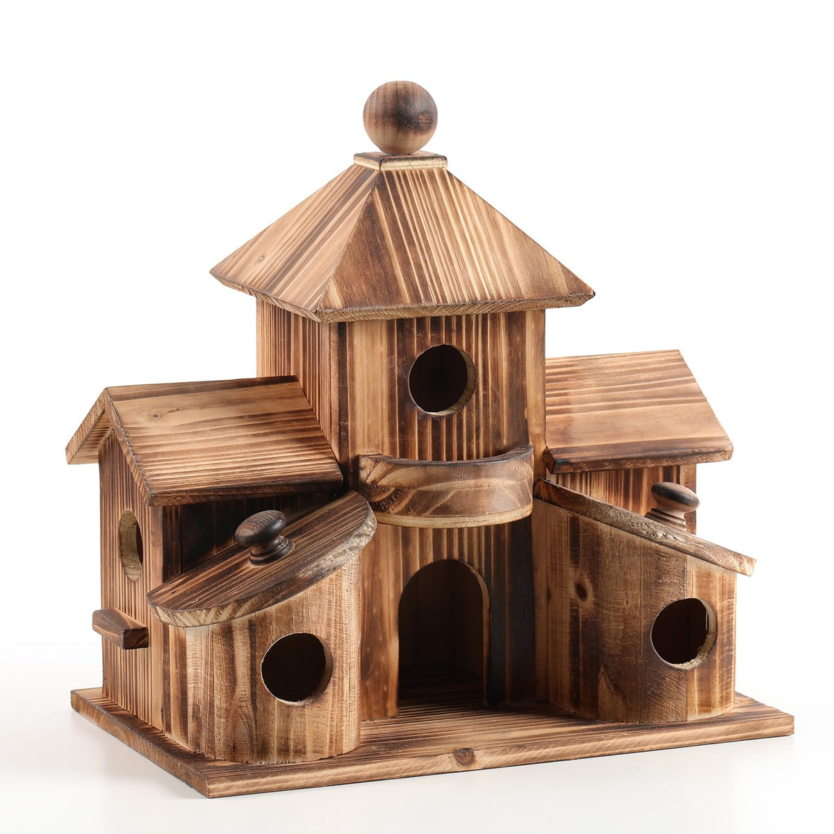XDYGHH wooden bird house with 6 holes provides cozy shelter for multiple small birds.