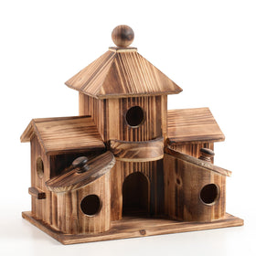XDYGHH wooden bird house with 6 holes provides cozy shelter for multiple small birds.