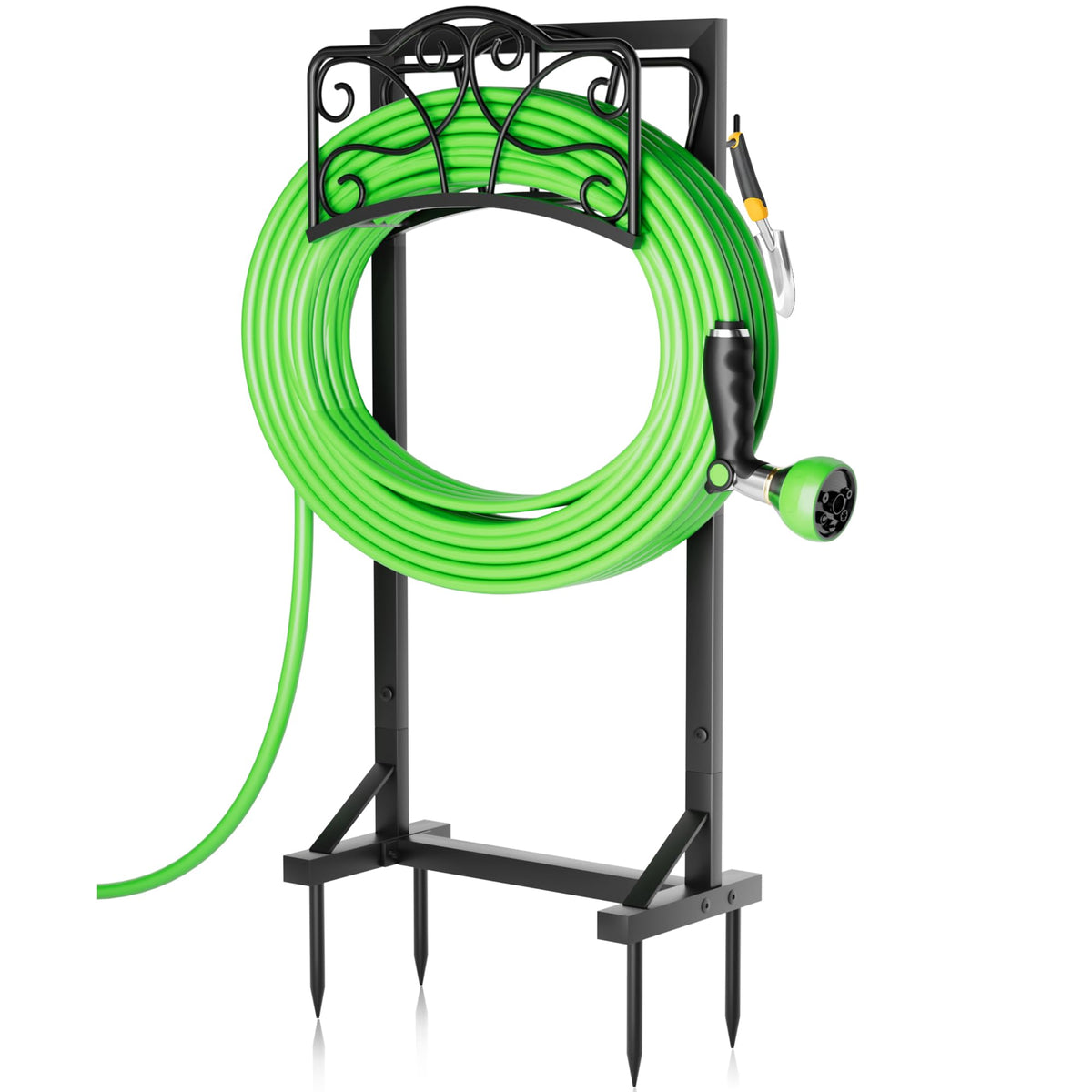 Xeapoms heavy-duty hose holder with a stable base, ideal for outdoor hose storage.
