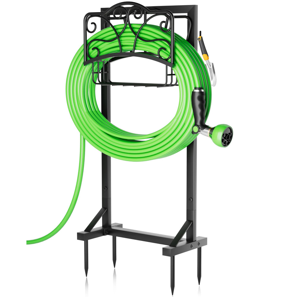 Xeapoms heavy-duty hose holder with stable base supports long hoses securely.