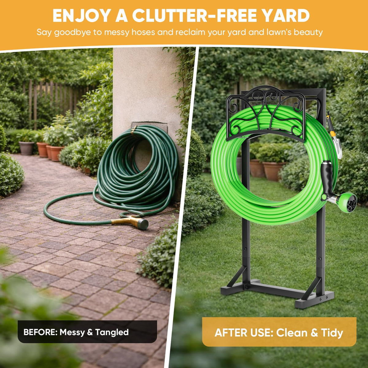Xeapoms hose holder with ground spikes anchors into turf for secure placement.
