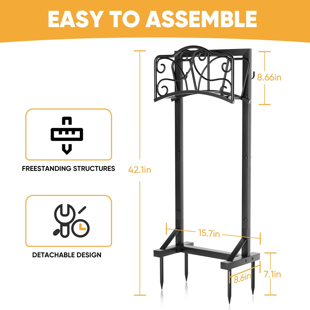 Xeapoms rustproof-coated hose holder resists weather exposure for long-lasting outdoor use.