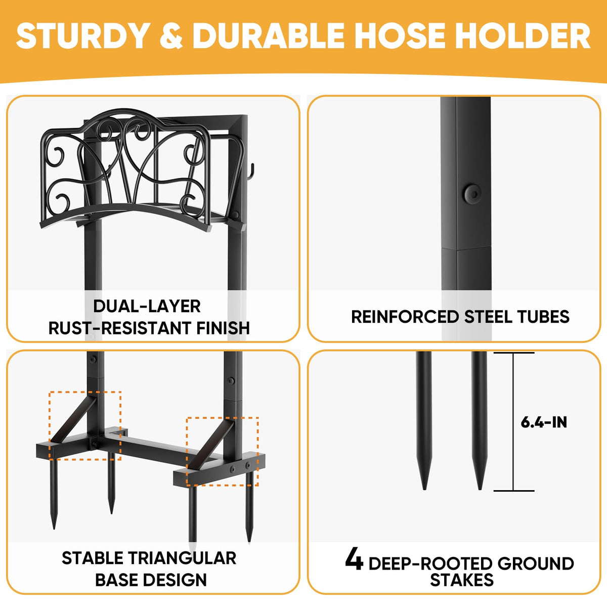 Xeapoms hose holder featuring tool hooks keeps garden tools neatly organized.