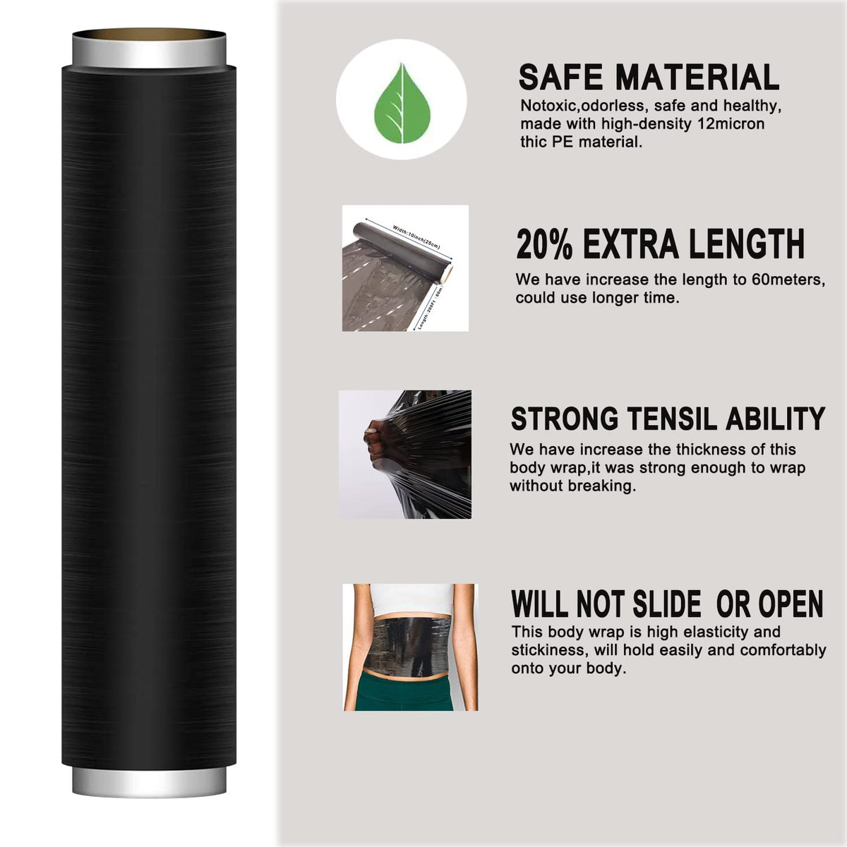 XEENUO black osmotic wrap roll laid out for easy long-lasting use.