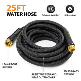 Xergur flexible garden hose 25ft brass fittings ensure durable, leak-free connections