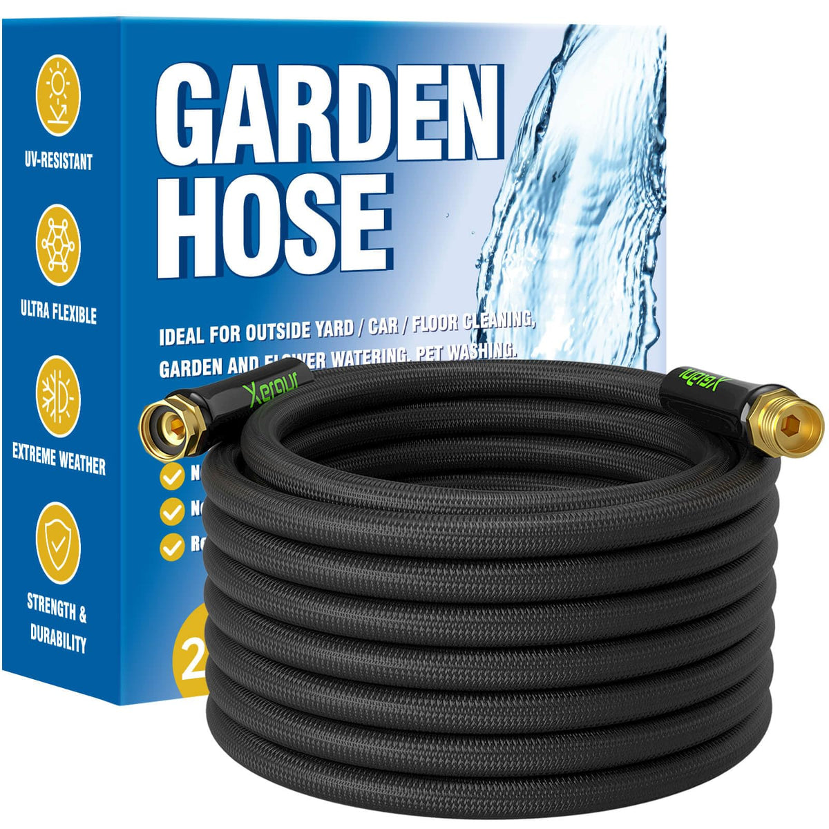 Xergur flexible garden hose 25ft extended-length enables broad watering reach