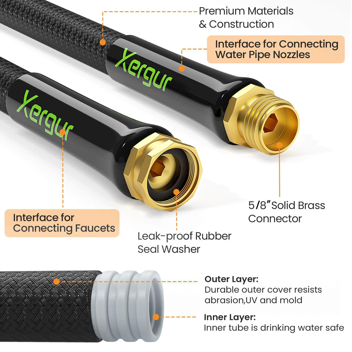 Xergur flexible garden hose 25ft kink-free design promotes smooth, tangle-free watering