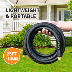 Xergur flexible garden hose 25ft weatherproof construction withstands extreme outdoor conditions