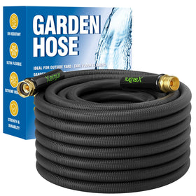 Xergur flexible garden hose extended view, lightweight design for easy outdoor use.